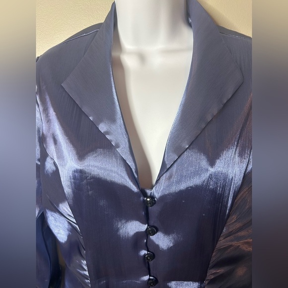 XSCAPE Elegant Shiny Blue Blouse 3/4 Sleeve Spandex Blend Women’s 14 - Picture 4 of 16